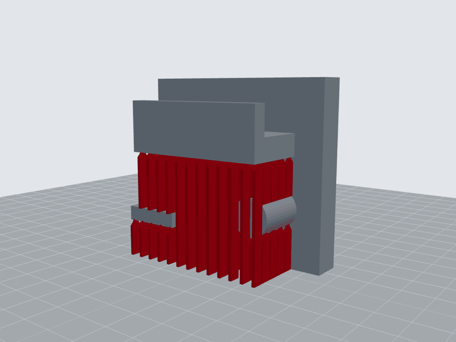 The Wingman breakaway support editor: a 3D printed wall bracket with red breakaway support fins auto-placed under its shelf, hook arm and round peg